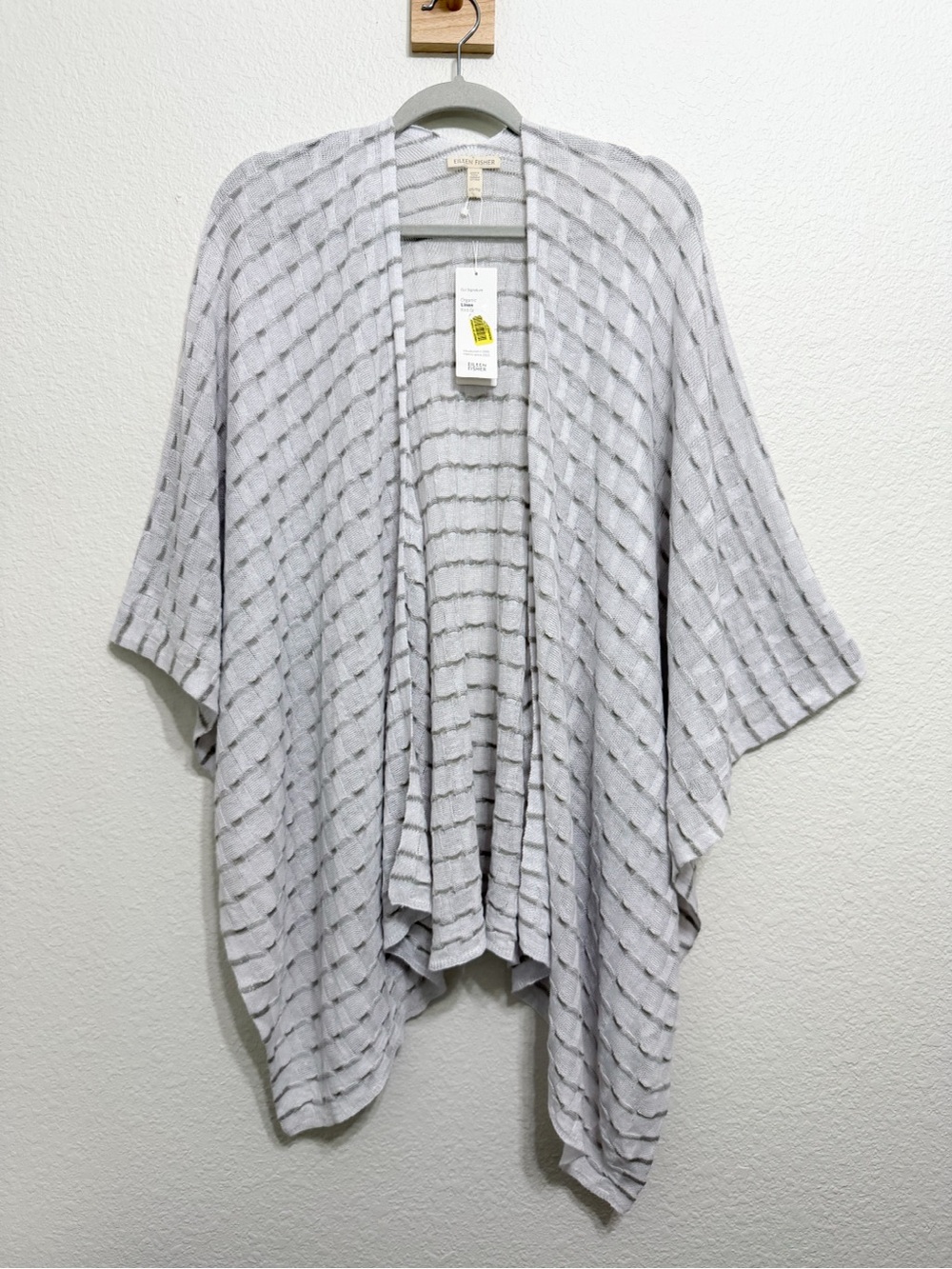 NWT Eileen Fisher Organic Linen Knit Grid Serape Wrap OS